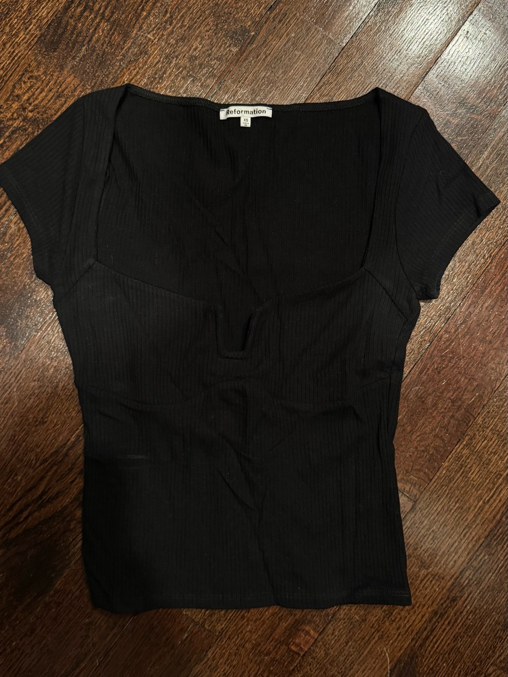 Reformation Black Scoop Neck Ribbed Tee